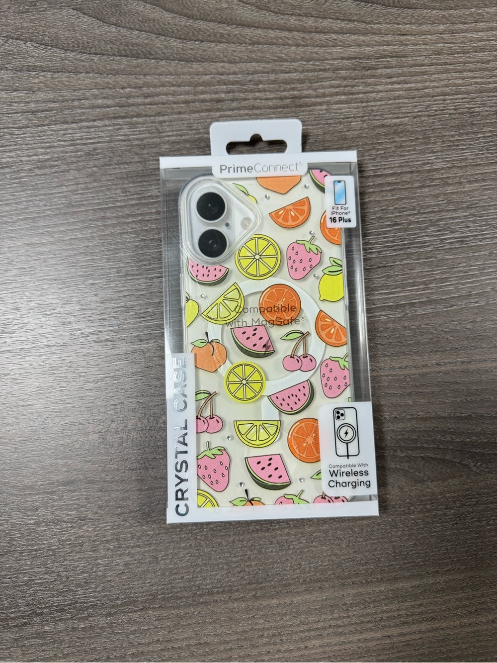 Clear Fruit Pattern iPhone 16 Plus Case - Pink, Yellow, Orange